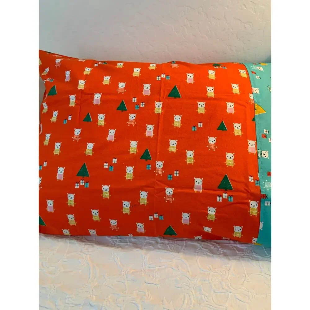 Handmade Christmas Cat Pillowcase Set: Ruby Star Society Quilting Cotton